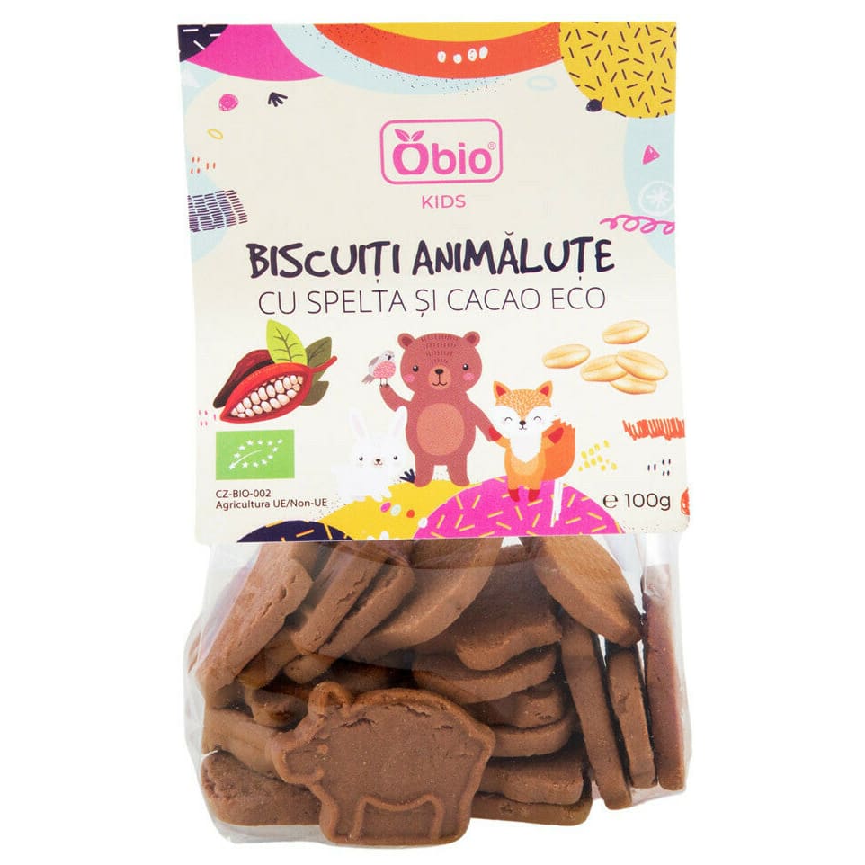 Biscuiti animalute cu spelta si cacao bio 100g Obio - Obio