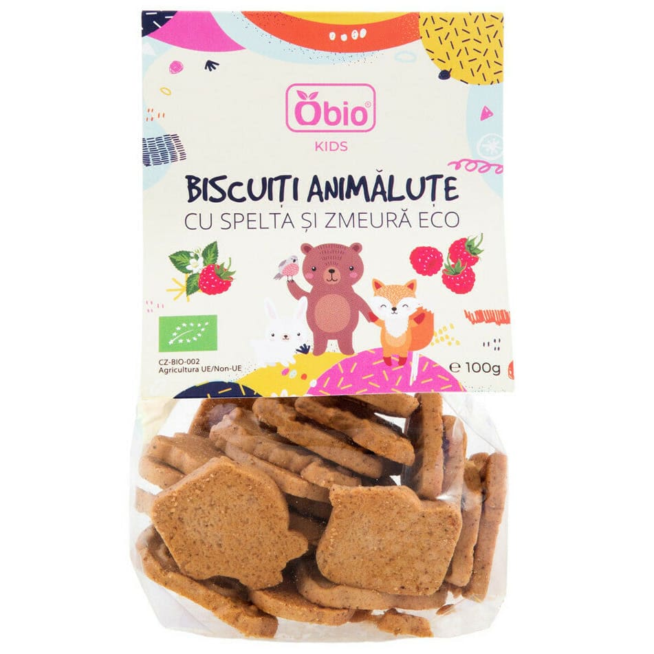 Biscuiti animalute cu spelta si zmeura bio100g Obio - Obio