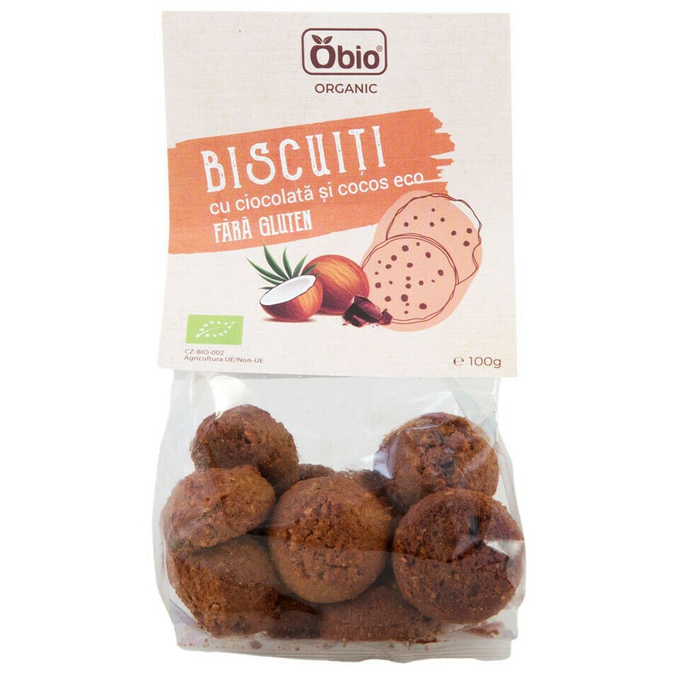 Biscuiti cu ciocolata si cocos fara gluten bio 100g Obio -