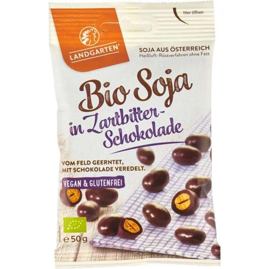 Boabe de soia invelite in ciocolata amaruie 50g - Landgarten