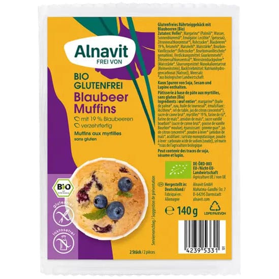 Briose cu afine fara gluten,bio 140g 2 buc. Alnavit -