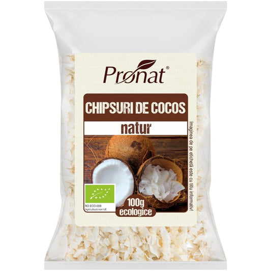 Chipsuri BIO din nuca de cocos natur 100 g - Pronat Foil