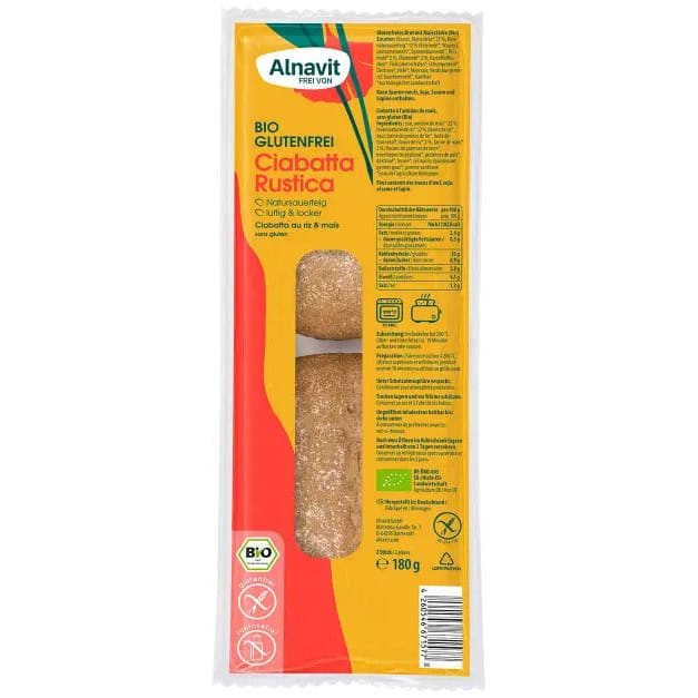 Ciabatta rustica fara gluten precoapta bio 180g 2 buc.