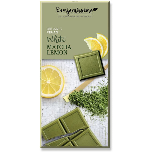 Ciocolata alba cu matcha si lamaie bio 70g Benjamissimo -