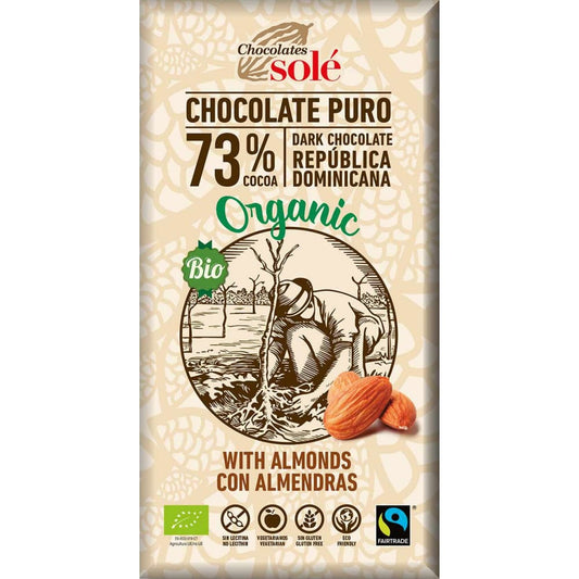 Ciocolata neagra BIO 73% cacao cu migdale 150 gr Chocolates