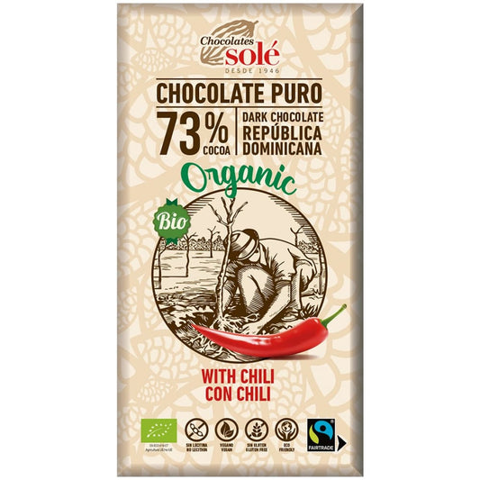 Ciocolata neagra BIO cu chili 73% cacao 100 g Chocolates