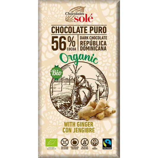Ciocolata neagra BIO cu ghimbir 56% cacao 100 gr Chocolates