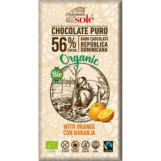 Ciocolata neagra BIO cu portocale 56% cacao 100 gr
