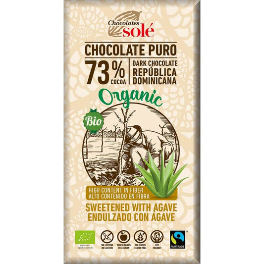 Ciocolata neagra BIO cu sirop de Agave 73% cacao 100 g