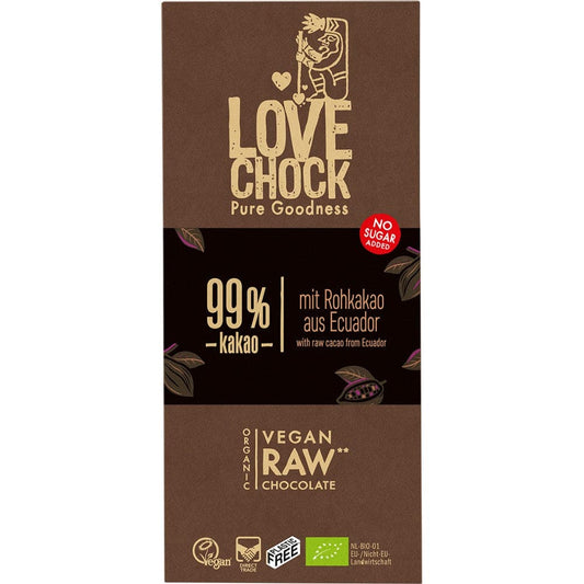 Ciocolata RAW VEGANA extreme dark 99% cacao 70g - Lovechock
