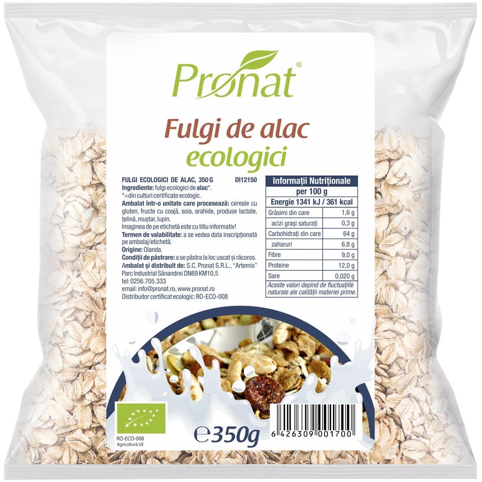 Fulgi de alac Bio 350 g - Pronat Foil Pack - Cereale musli