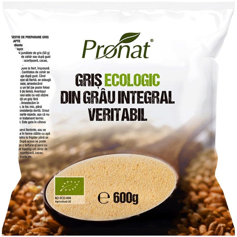 Gris Bio din grau integral veritabil 600g - Pronat Box