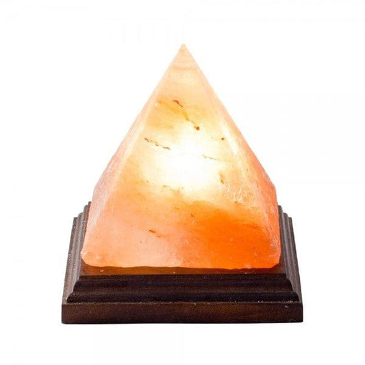 Lampa de sare Himalaya piramida pe suport de lemn - Pronat