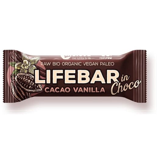 Lifebar baton cu cacao si vanilie in ciocolata raw bio 40g -