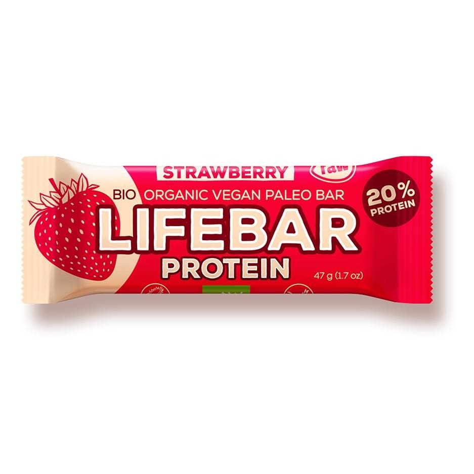 Lifebar baton proteic cu capsuni raw eco 47g - Lifebar -