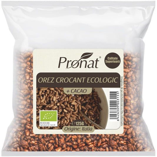 Orez expandat crocant cu cacao bio 125 g - Pronat Foil Pack