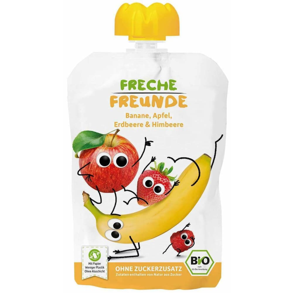 Piure de banane mere capsuni si zmeura bio 100g Erdbar -