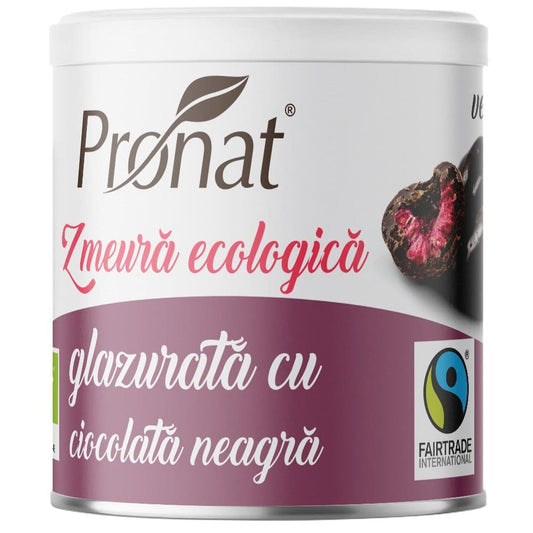 Zmeura glazurata cu ciocolata neagra bio 100 g - Pronat Can