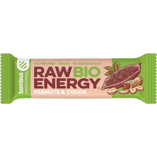 Baton energizant bio Raw Energy cu arahide si cacao 50g