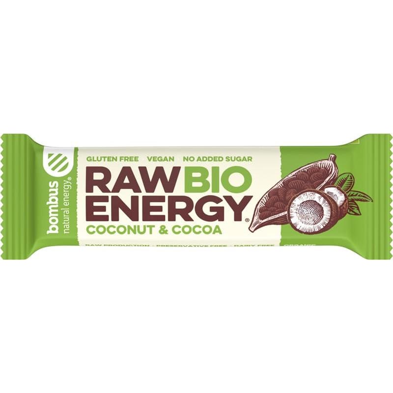 Baton energizant bio Raw Energy cu nuca de cocos si cacao 