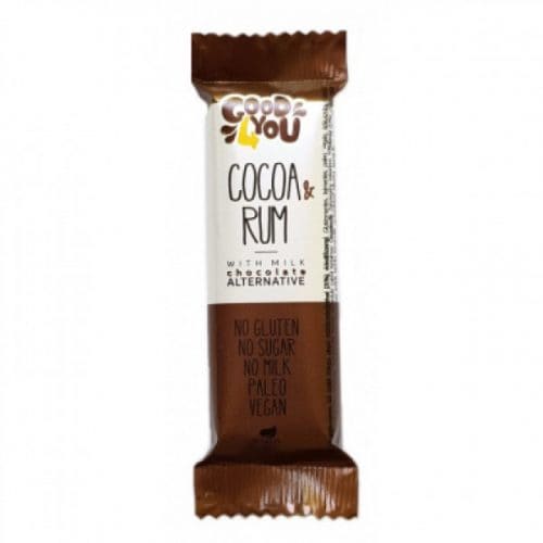 Baton paleo vegan cu cacao si rom in glazura de ciocolata 