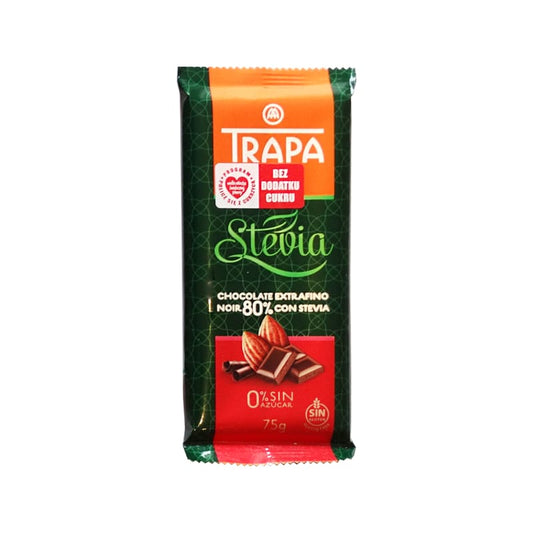 Ciocolata amara 80% cu stevia b / zahar 75g TRAPA - 